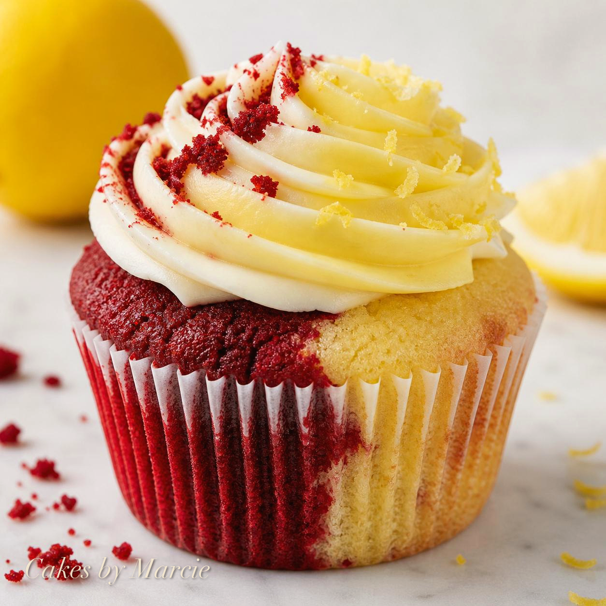 Red velvet lemonade cupcake — Cupcakes by Marcie, Abu Dhabi UAE