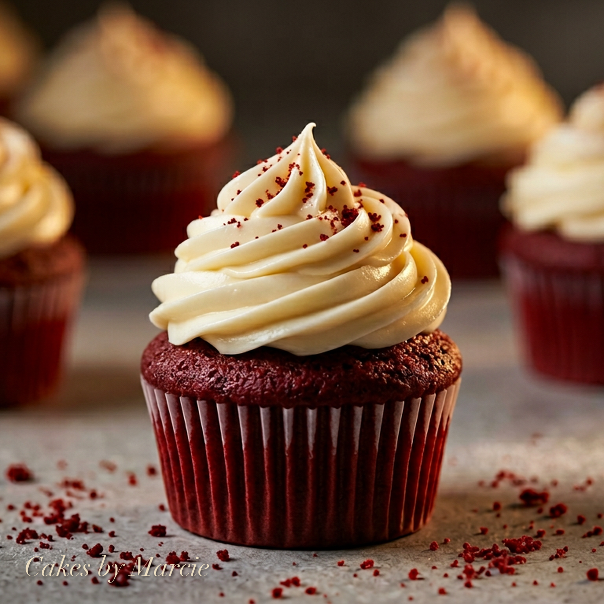 Crimson Crush cupcake with cream cheese frosting — Cupcakes by Marcie, Abu Dhabi UAE